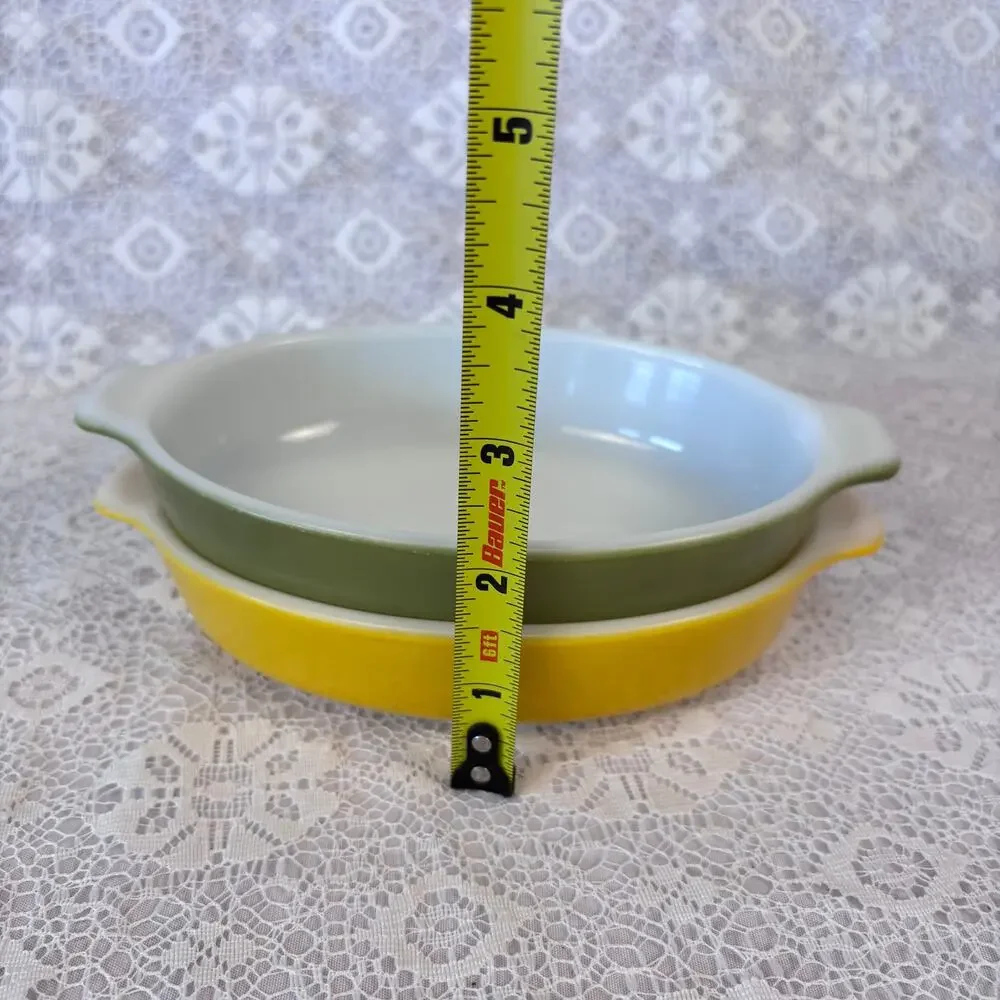 Vintage PYREX #700 Pixie 10 Oz Casserole Dishes Yellow Green Set of 2